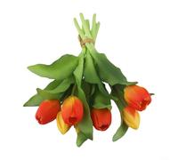 Ramo de tulipanes artificiales con 7 flores de poliuretano de tacto real/paquete de tulipanes falsos de 13 pulgadas para centro de mesa de boda/decoración del hogar/fiesta/día de San Valentín (naranja