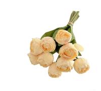 Ramo de tulipanes artificiales de 9 cabezas con bordes quemados - Arreglo floral de seda para decoración del hogar, boda y fotografía, 39 cm, blanco/rojo/rosa/amarillo/morado (amarillo leche)