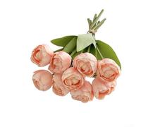 Ramo de tulipanes artificiales de 9 cabezas con bordes quemados - Arreglo floral de seda para decoración del hogar, boda y fotografía, 39 cm, blanco/rojo/rosa/amarillo/morado (harina de coral)