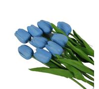 Ramo de tulipanes artificiales, paquete de 10 unidades para boda, sala de estar, hogar, dormitorio, fiesta, decoración y uso de estilo (33 cm, azul claro)