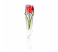 Ramo de tulipanes de ganchillo para decoración floral de interior, hecho a mano, arreglo para mejorar el espacio vital y exhibición durante todo el año (rojo)