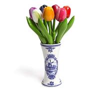 Ramo de tulipanes de madera en jarrón de porcelana, 9 tulipanes, 21 cm de alto, hecho a mano, regalo, decoración, boda, ramo Made in Holland