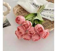 Ramo de tulipanes falsos, flores artificiales de tacto real, tulipán sintético para bodas, fiestas, oficina en casa (rosa oscuro)