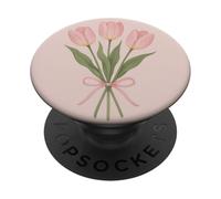 Ramo de tulipanes rosas - Elegante diseño floral con lazo PopSockets PopGrip Adhesivo