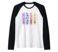 Ramo Floral de Acuarela para jardín de Flores Silvestres Camiseta Manga Raglan