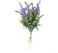 Ramo floral de lavanda construido con medios mixtos, incluyendo plástico de espuma y alambre flexible para integridad estructural