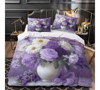 Ramo morado Funda de Edredón con Fundas de Almohada 3 Piezas Impresión 3D Cierre de Cremallera Oculta Antibacteriana Naturaleza muerta floral Funda Edredon for niños y niñas Single（135x200cm）