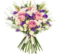 Ramo Salvaje y Maravilloso - Lisianthus Rústico, Rosas Moradas y Blancas - Regalo de Condolencia - Flores Frescas (Medio)