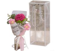 Ramo tradicional de ganchillo a mano que incluye formas de clavel y rosas para una integración de decoración suave y armoniosa (rojo rosa)