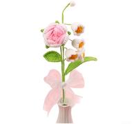 Ramo versátil de ganchillo tejido a mano, Rose Lily Valley Home Hand Knit Rose Crochet Flower Bouquet Decor Bodas Cumpleaños (Rosa2)