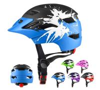 RaMokey Casco Bicicleta Niño con Lámpara y Visera, Casco Bici para niños y niñas de 5-14 años para MTB Patinete Ciclismo (50-56 cm) (Negro+Azul)
