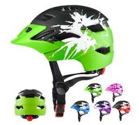 RaMokey Casco Bicicleta Niño con Lámpara y Visera, Casco Bici para niños y niñas de 5-14 años para MTB Patinete Ciclismo (50-56 cm) (Negro+Verde)