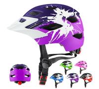 RaMokey Casco Bicicleta Niño con Lámpara y Visera, Casco Bici para niños y niñas de 5-14 años para MTB Patinete Ciclismo (50-56 cm)