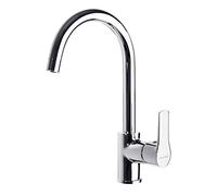 Ramon Soler - Grifo de Cocina Monomando con Caño Cisne Cromado, Ahorro de Agua S2, Diseño Moderno, Serie Titanium