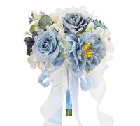 Ramos de Boda de Color Azul Polvoriento para Novia, Dama de Honor, Rosas Artificiales de Seda Artificial Color Azul Marino para Boda, Bohemio, rústico, francés, Vintage, decoración de Iglesia (8.6