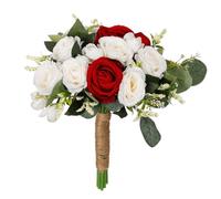 Ramos de boda para novia, ramos de novia de rosas blancas, rojas y azules para novia, ramo de flores artificiales para boda, ramos de dama de honor con cuerda de yute, decoración del hogar para el día