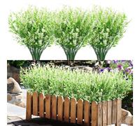 Ramos de Flores Artificiales Decoracion 10 Pieza Plantas Artificiales Decorativas Arbustos Artificiales Flore de Plastico para Cementerio Lavanda Artificial para Interior Exterior Jardín (Blanco)