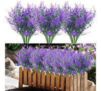 Ramos de Flores Artificiales Decoracion 10 Pieza Plantas Artificiales Decorativas Arbustos Artificiales Flore de Plastico para Cementerio Lavanda Artificial para Interior Exterior Jardín (Morado)