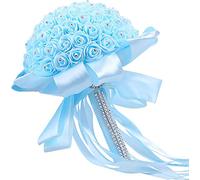 Ramos de flores de boda de 1/2/4/6 piezas de 10 pulgadas para novia, dama de honor, ramos de rosas falsas, arreglos florales con diamantes y cintas suaves para decoración de boda
