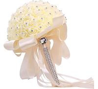Ramos de flores de boda de 1/2/4/6 piezas de 10 pulgadas para novia, dama de honor, ramos de rosas falsas, arreglos florales con diamantes y cintas suaves para decoración de boda