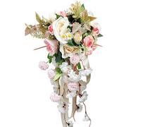 Ramos de flores nupciales, rosa realista de rosa hortensia de la boda 8.7x19.7 pulgadas de lágrimas ramo de boda de seda para la ceremonia de la iglesia aniversario de la ceremonia, ramo de novi