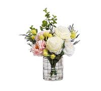 Ramos de peonía artificial Cabezal de flores Flores falsas Plantas de plástico de seda con jarrón para la decoración del hogar Partido de boda Mesa Centro de mesa de la oficina Decoración de la