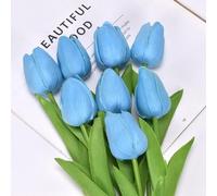 Ramos de tulipanes de imitación de tacto real, 2 unidades para una impresionante decoración de bodas y hogar (azul)