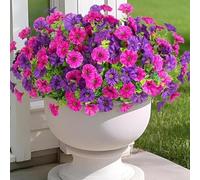 Ramos florales artificiales de eucalipto y gloria matutina para uso en interiores y exteriores durante todo el año, 10 piezas para estilo de temporada en el hogar y el jardín (10 rosas rojas y moradas