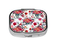 Ramos florales brillantes y elegantes, color rojo y azul marino, pastillero con 2 compartimentos, organizador portátil