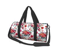 Ramos Florales Brillantes y Elegantes de Color Rojo Azul Marino, Bolsa de Viaje de Gran Capacidad, Bolso Redondo, Bolsa de Viaje Deportiva, Bolsa de Mano, Bolsa de Fitness
