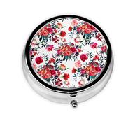 Ramos florales brillantes y elegantes de color rojo azul marino, Pastillero, Pastillero redondo Pequeño contenedor de pastillas Organizador de pastillas de viaje