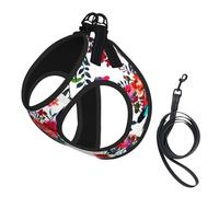 Ramos Florales Brillantes y Elegantes en Rojo y Azul Marino,Arnés para Mascotas, arnés Reflectante Ajustable para Perros,M