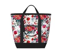 Ramos florales brillantes y elegantes en rojo y azul marino,Bolsas de almuerzo de gran capacidad, bolsa de mano térmica para mujeres, hombres, trabajo, picnic, viajes.