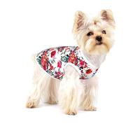 Ramos Florales Brillantes y Elegantes en Rojo y Azul Marino,Camiseta de algodón sin Mangas para Mascotas, Chaleco Transpirable, Suave y elástico para Cachorros,L