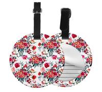 Ramos florales brillantes y elegantes en rojo y azul marino,Etiquetas de equipaje de cuero sintético con nombre, etiquetas de viaje duraderas, 2 unidades