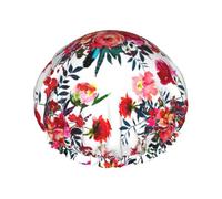 Ramos florales brillantes y elegantes en rojo y azul marino,Gorro de ducha, gorro de noche, gorro de baño elástico impermeable de doble capa, reutilizable para el cabello.