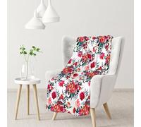 Ramos Florales Brillantes y Elegantes en Rojo y Azul Marino,Manta Suave y cálida de Franela Antibolitas, 76 x 102 cm