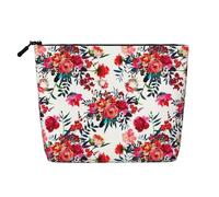 Ramos Florales Brillantes y Elegantes en Rojo y Azul Marino,Neceser de Maquillaje de imitación Lino, Neceser de Viaje portátil