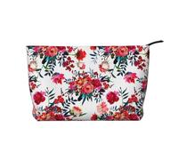 Ramos Florales Brillantes y Elegantes en Rojo y Azul Marino,Neceser de Pana, Neceser de Maquillaje portátil, Neceser de Viaje