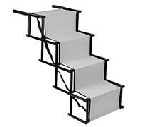 Rampa de coche plegable para perros, escalera a 4 escaleras para mascotas, apto para todos los vehículos, cargable hasta 75 kg impermeable poliéster Oxford metal (gris claro)