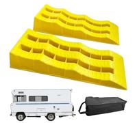 Rampa de nivelación para autocaravanas, nivel, soporte de ruedas, estabilizador | Estacionamiento en terreno dañado y amarillo. Nivelación de alboavanas, amarillo. Niveladores, 2 retices, 2 alfombras