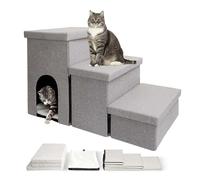 Rampa para Mascotas, diseño Plegable Antideslizante con Compartimento de Almacenamiento y Cama para Mascotas, rampa Estable para Mascotas con Superficie de Felpa, Adecuada para Cachorros, Gatos a