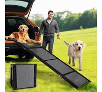 Rampa para perros plegable para coche, 170 x 44 cm, color gris, con superficie antideslizante, hasta 70 kg, ligera rampa para mascotas de aluminio para coches, camiones, SUV y escaleras al aire libre