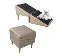 Rampa plegable de madera para perros para sofá, escaleras antideslizantes para mascotas con suave inclinación de 23°, ideal para perros grandes y pequeños, taburete portátil para mascotas