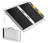 Rampa Plegable Portátil De Aluminio Para Silla De Ruedas: Superficie Antideslizante, Capacidad De 270 a 360 Kg, Ligera, Ideal Para Escalones, Puertas, Escaleras y Scooters. Diseño Con Cerradura De Seg