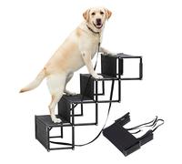 Rampa Plegable Relaxdays para Coche y Perros, 4 peldaños, Antideslizante, 76x101x45 cm, Acero y Tejido Oxford, Negro