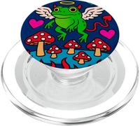 Rana ángel diablo con alas sobre hongos y llama arcoíris PopSockets PopGrip para MagSafe