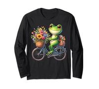 Rana Bicicleta Montar Una Cesta De Bicicleta Flores Rana Estética Manga Larga