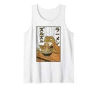 Rana Comiendo Ramen Sopa de Fideos japoneses Retro Manga Arte Camiseta sin Mangas