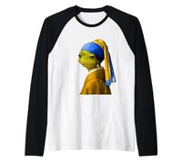 Rana con Bob Corte De Pelo Chica con Pendiente Gen Z Animal Meme Camiseta Manga Raglan